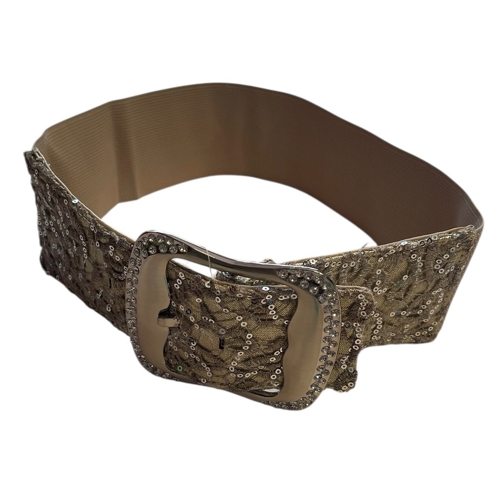 Y2K Daytrip Sequin Embellished Rhinestone Buckle Belt Champagne Womens Medium